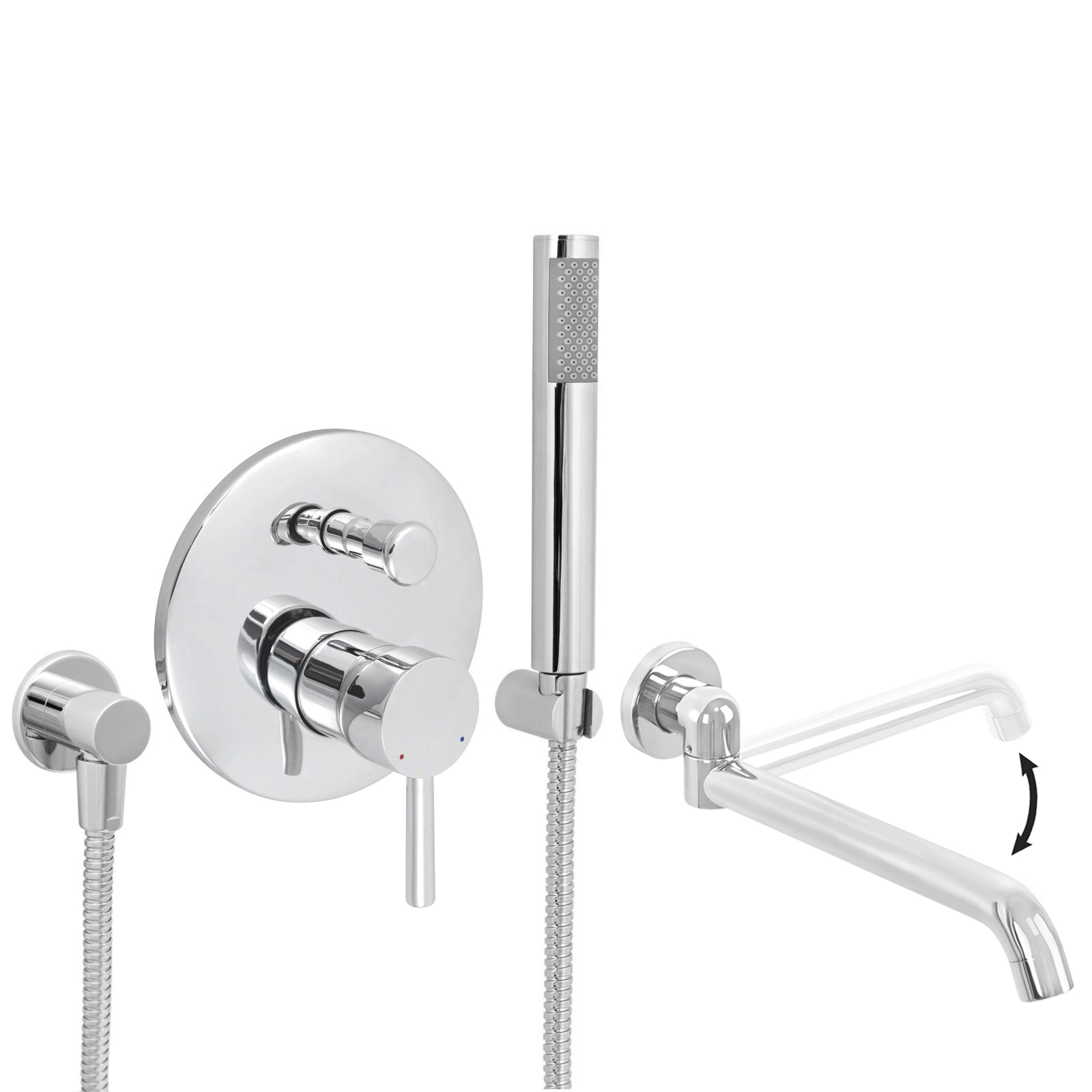 Welfenstein Unterputz-Set 6W-BK50HC schwenkbarer Wanneneinlauf