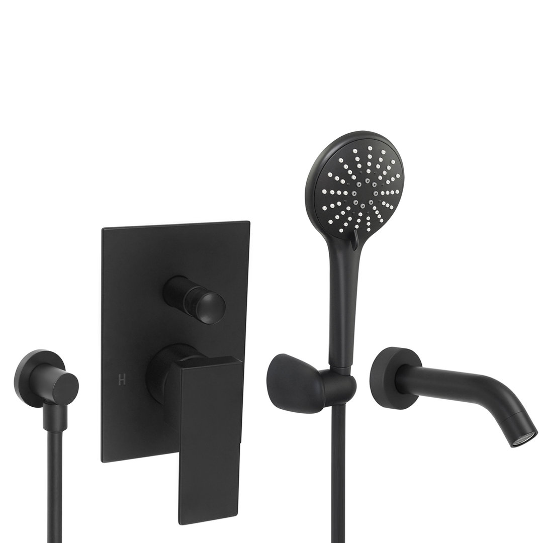 Welfenstein Unterputz-Set 75-W12-PA für Badewannen schwarz matt