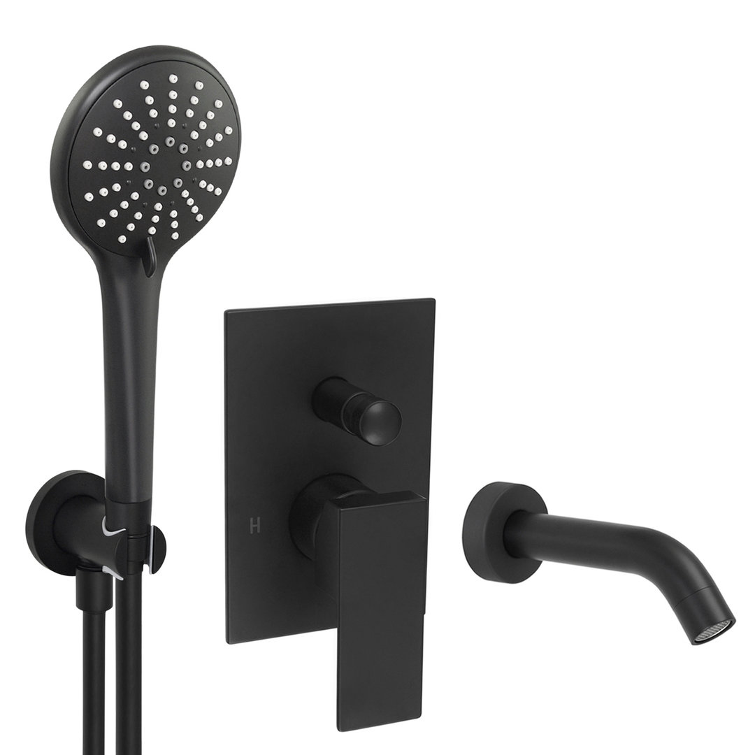 Welfenstein Unterputz-Set 75-W14-PA für Badewannen schwarz matt