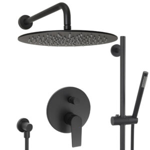Welfenstein Unterputz-Set WBK03 Regendusche mit Brausestange schwarz matt 30cm