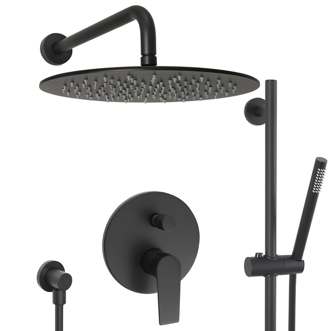 Welfenstein Unterputz-Set WBK03 Regendusche mit Brausestange schwarz matt 30cm