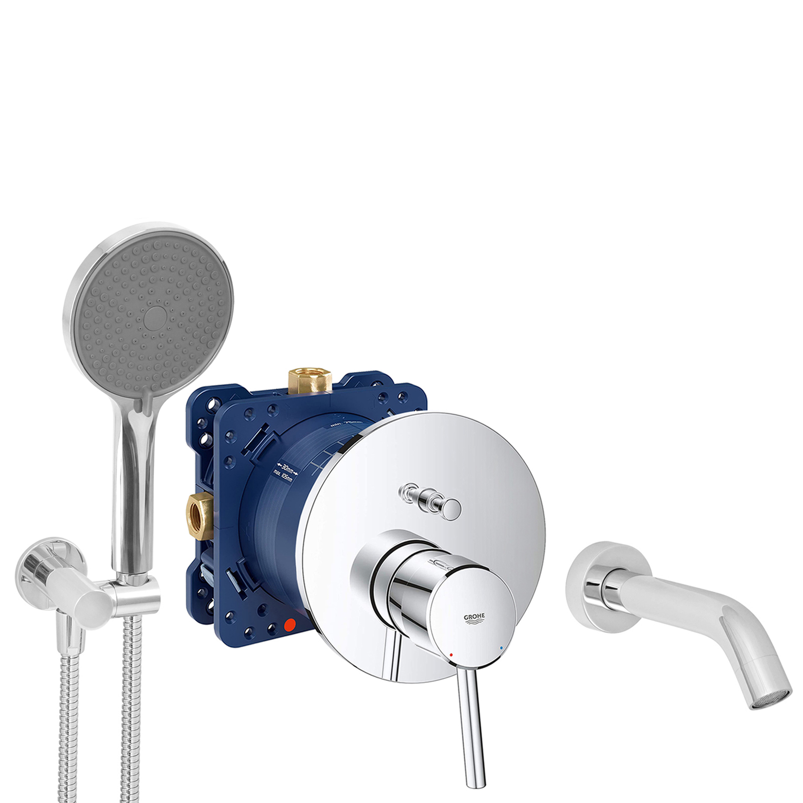 grohe eurocube concetto komplettes set badewanne unterputz wanneneinlauf badewanneneinlauf handbrause verchromt