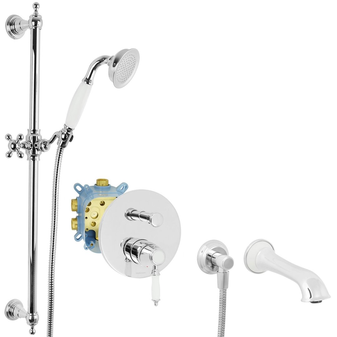 Welfenstein Nostalgie Unterputz-Set EB2-N29W Badewanne Montagebox Brausestange