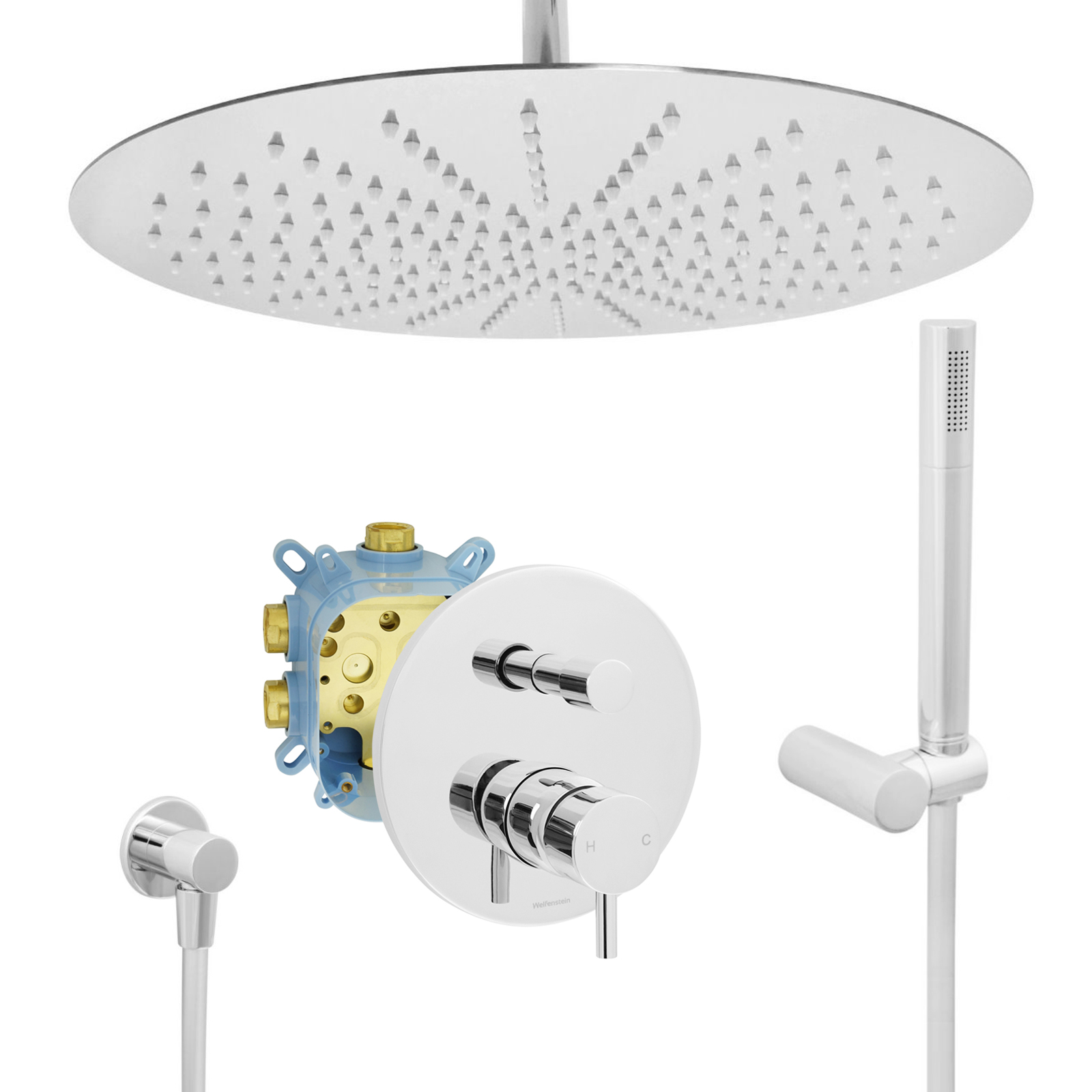 Welfenstein Unterputz-Set EB2-R04 Deckenzulauf Regendusche 40cm