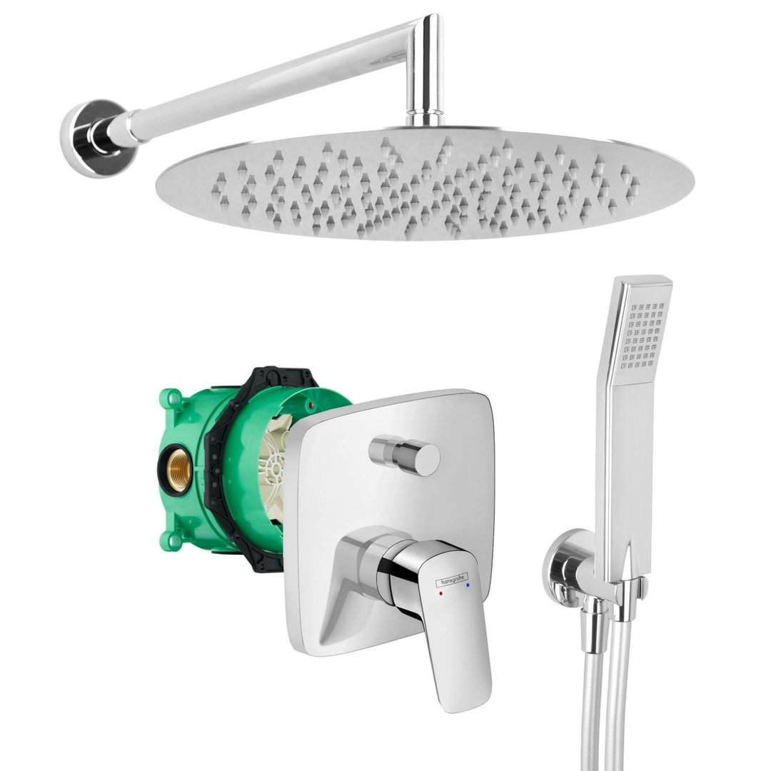 hansgrohe komplettes set dusche unterputz regendusche regenbrause zulaufarm handbrause verchromt