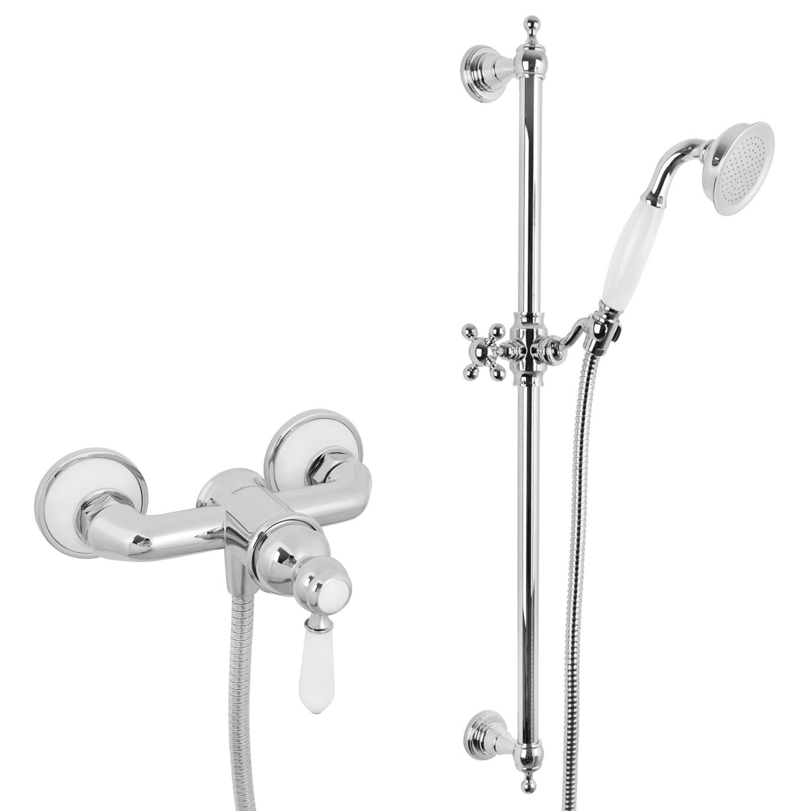 welfenstein retro nostalgie landhaus englisch aufputzarmatur duscharmatur aufputzset duschstange messing verchromt duschset brausestange