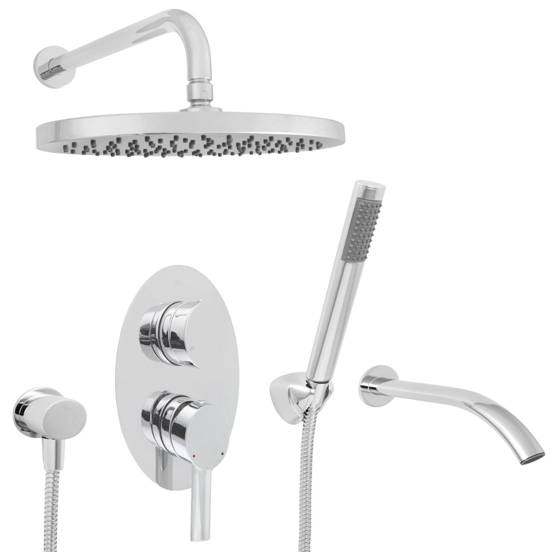 Welfenstein Unterputz-Set 73 Regenbrause oval 29x21cm 3-Wege Wanne