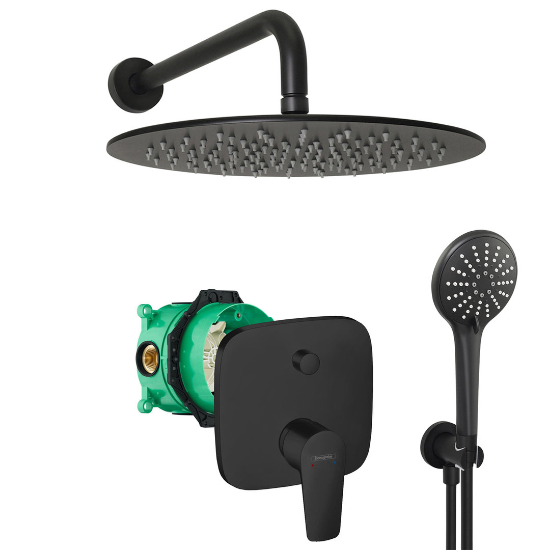 hansgrohe komplettes set dusche unterputz regendusche regenbrause zulaufarm handbrause schwarz matt