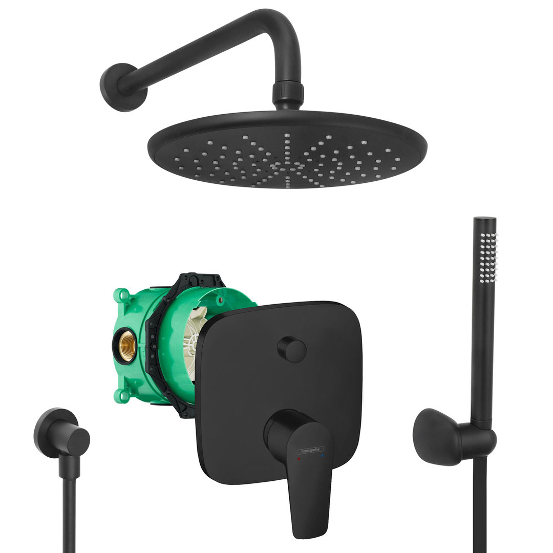 hansgrohe komplettes set dusche unterputz regendusche regenbrause zulaufarm handbrause schwarz matt