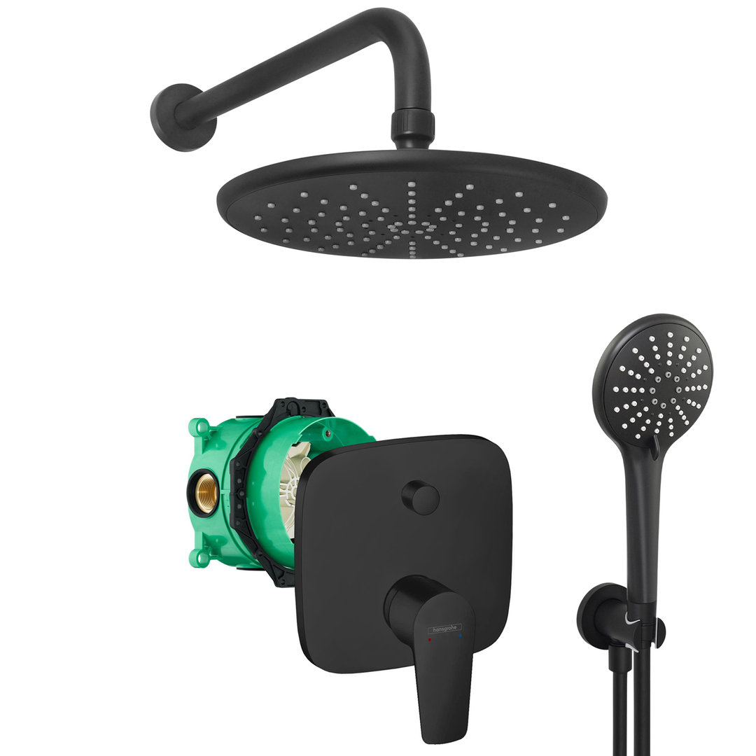 hansgrohe komplettes set dusche unterputz regendusche regenbrause zulaufarm handbrause schwarz matt