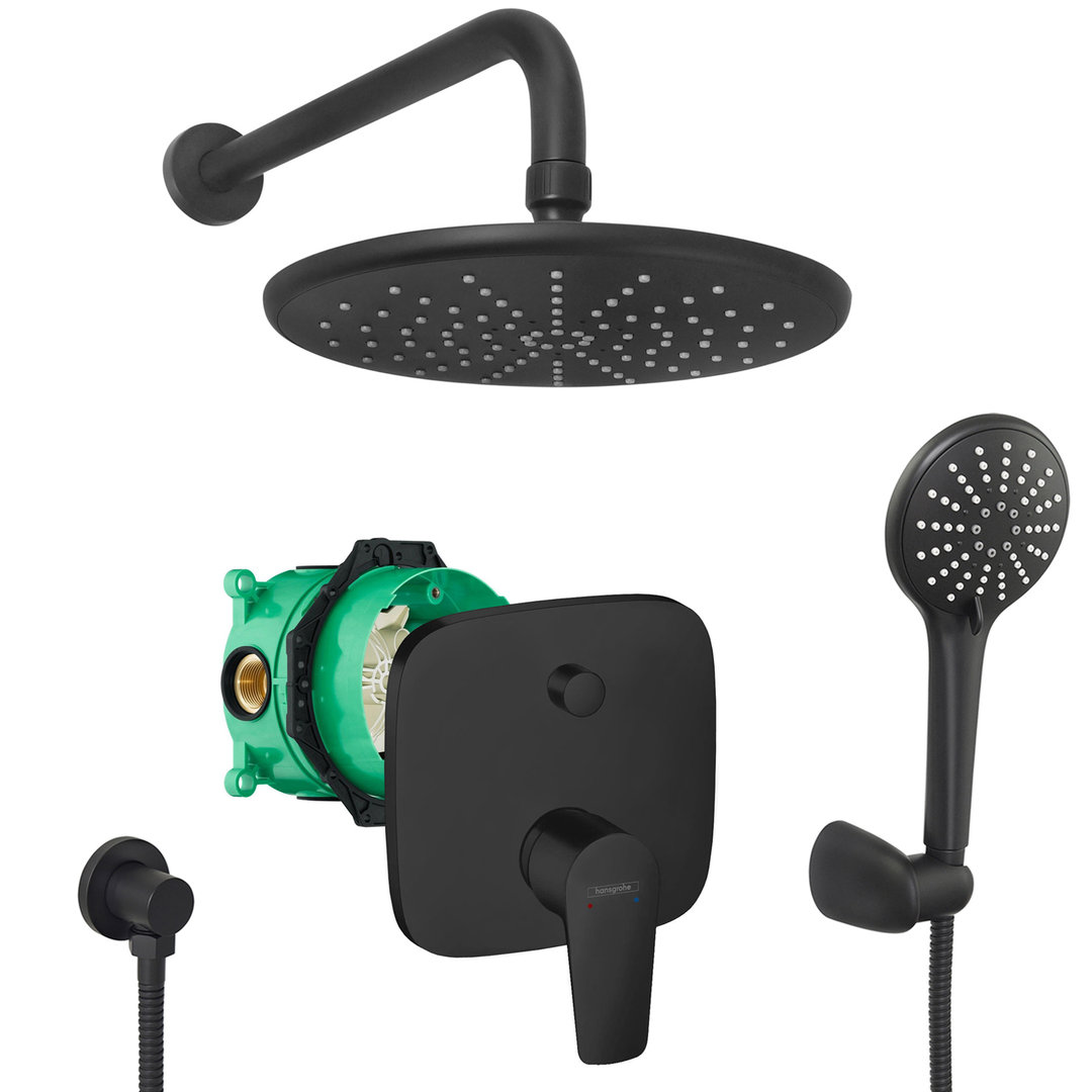 hansgrohe komplettes set dusche unterputz regendusche regenbrause zulaufarm handbrause schwarz matt