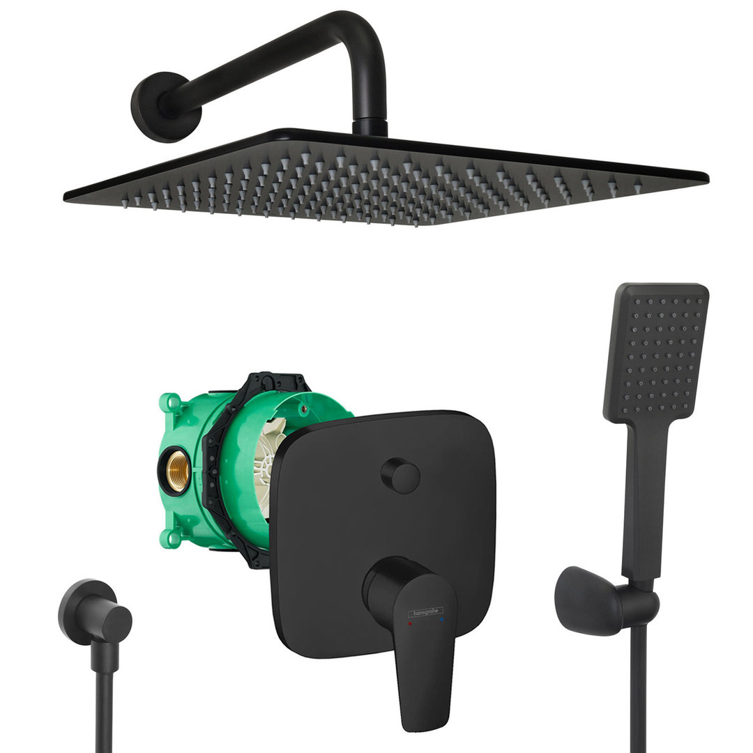 hansgrohe komplettes set dusche unterputz regendusche regenbrause zulaufarm handbrause schwarz matt
