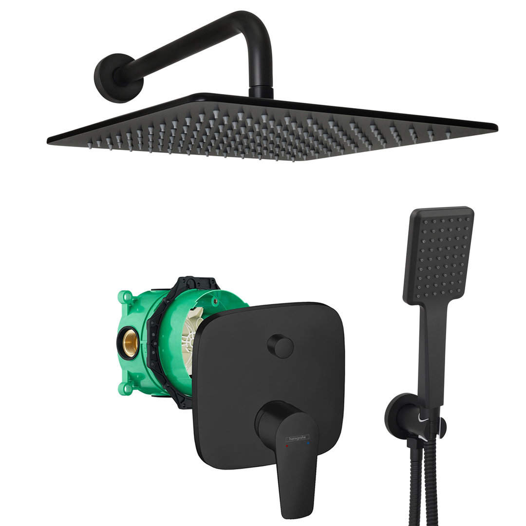 hansgrohe komplettes set dusche unterputz regendusche regenbrause zulaufarm handbrause schwarz matt