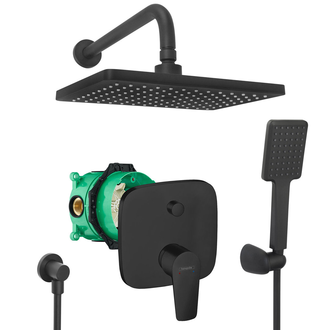 hansgrohe komplettes set dusche unterputz regendusche regenbrause zulaufarm handbrause schwarz matt