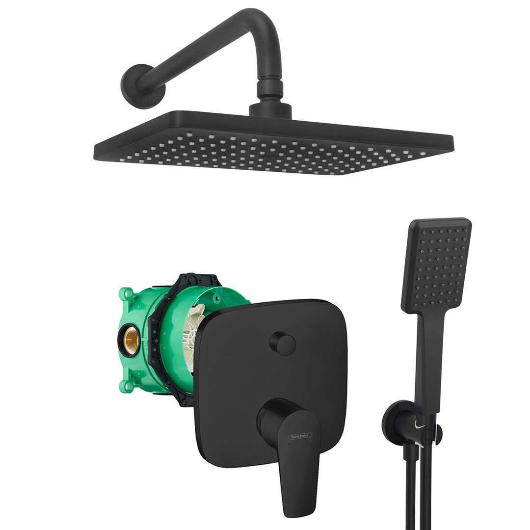 hansgrohe komplettes set dusche unterputz regendusche regenbrause zulaufarm handbrause schwarz matt