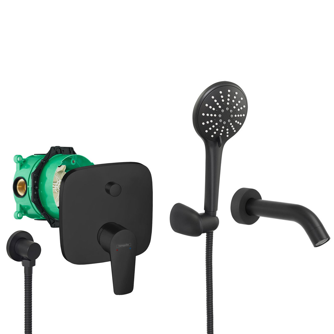 hansgrohe komplettes set badewanne unterputz wanneneinlauf badewanneneinlauf handbrause schwarz matt