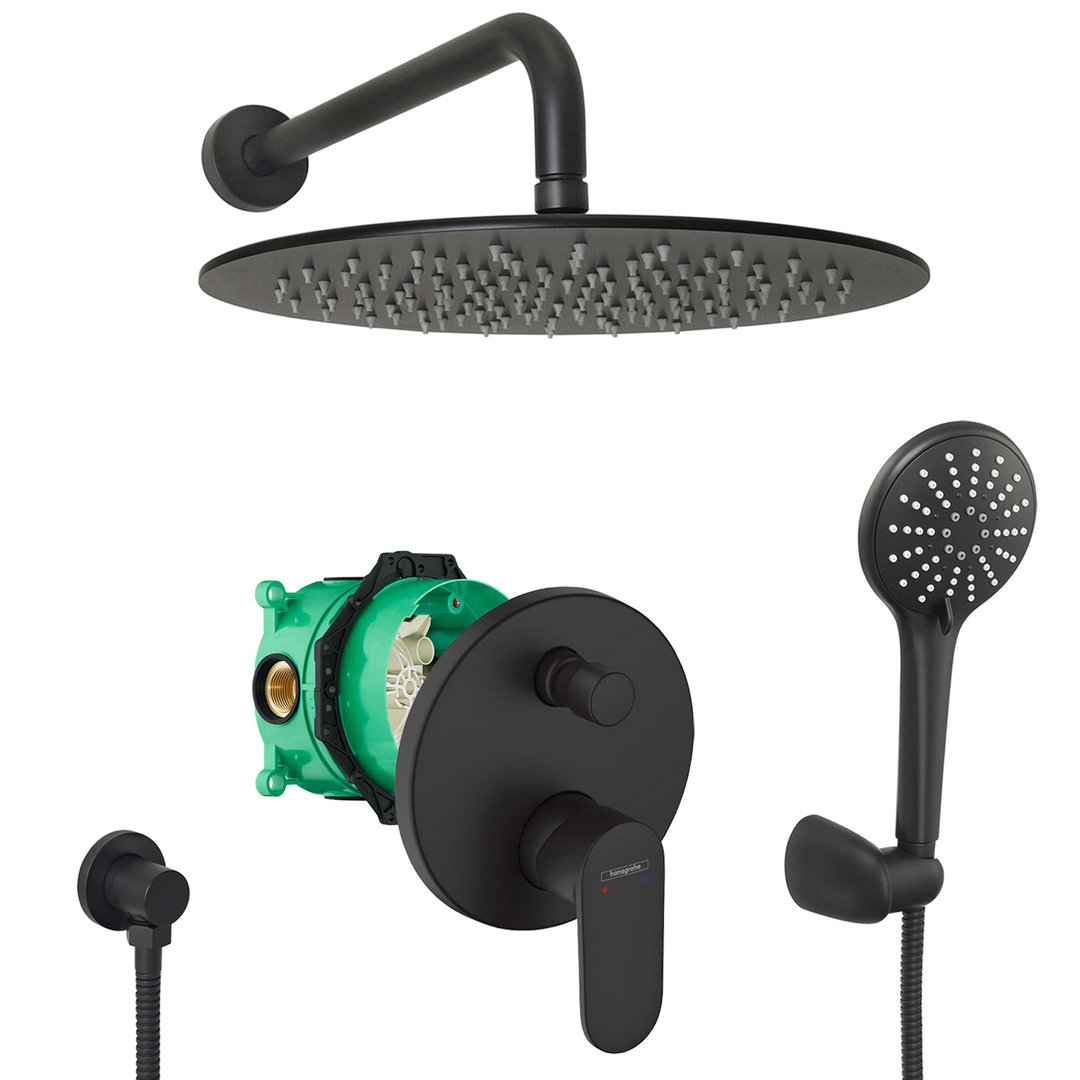 hansgrohe komplettes set dusche unterputz regendusche regenbrause zulaufarm handbrause schwarz matt