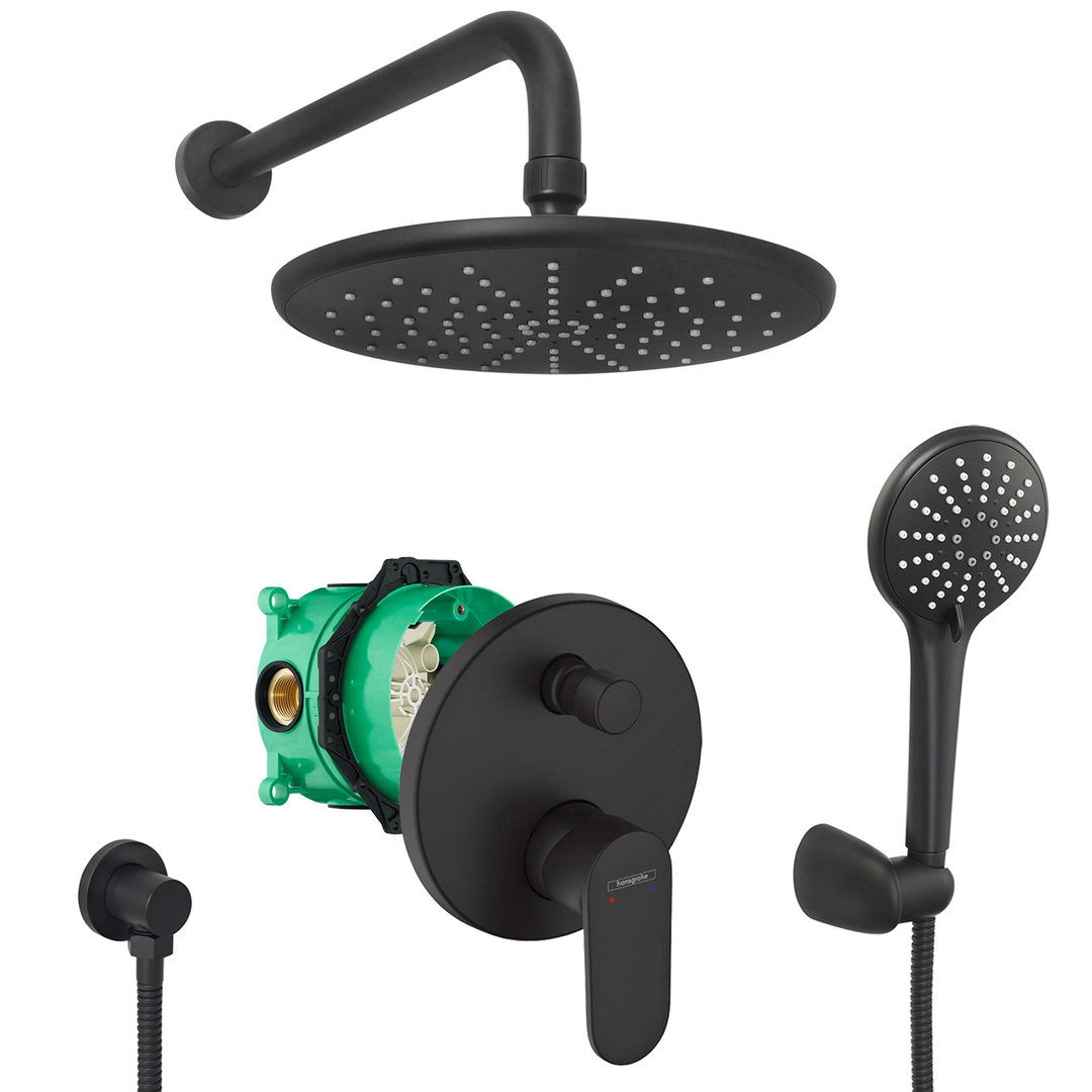 hansgrohe komplettes set dusche unterputz regendusche regenbrause zulaufarm handbrause schwarz matt