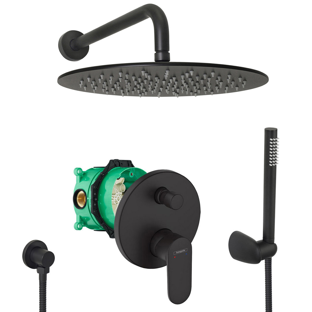 hansgrohe komplettes set dusche unterputz regendusche regenbrause zulaufarm handbrause schwarz matt