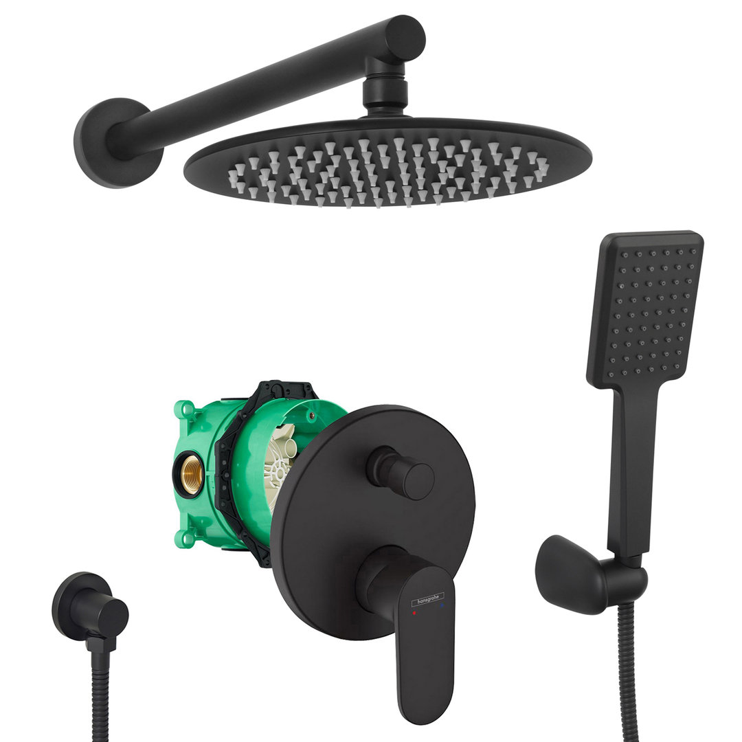 hansgrohe komplettes set dusche unterputz regendusche regenbrause zulaufarm handbrause schwarz matt