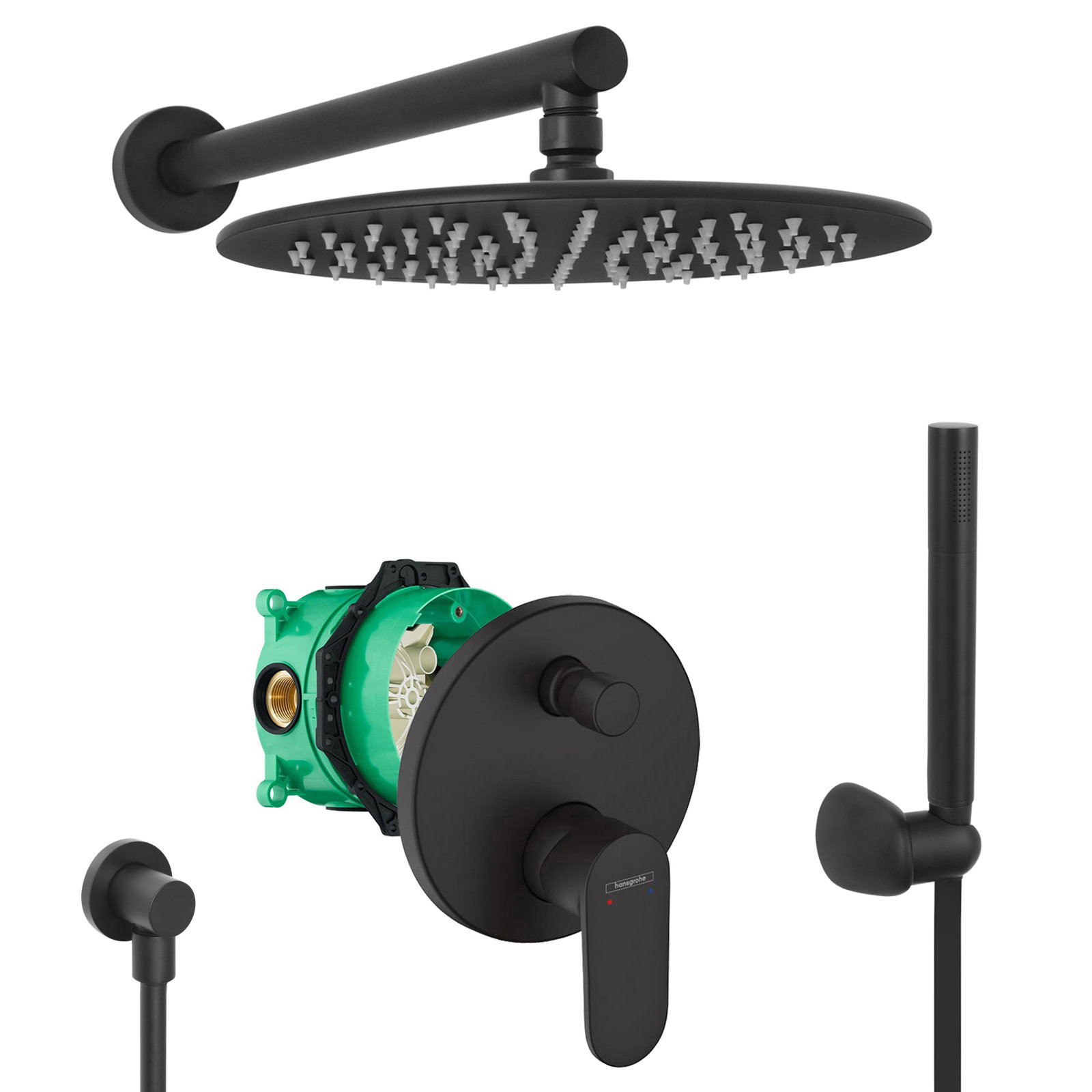 hansgrohe komplettes set dusche unterputz regendusche regenbrause zulaufarm handbrause schwarz matt