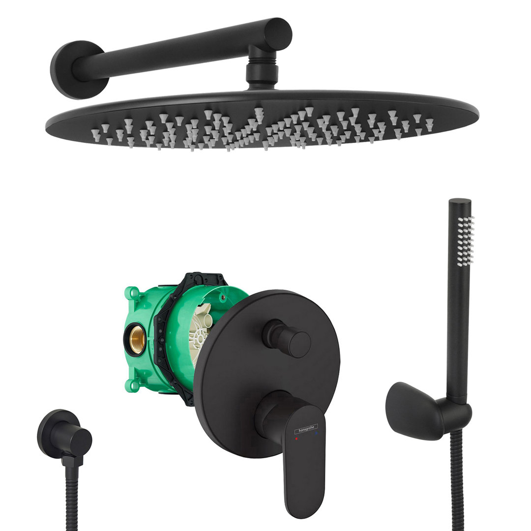 hansgrohe komplettes set dusche unterputz regendusche regenbrause zulaufarm handbrause schwarz matt