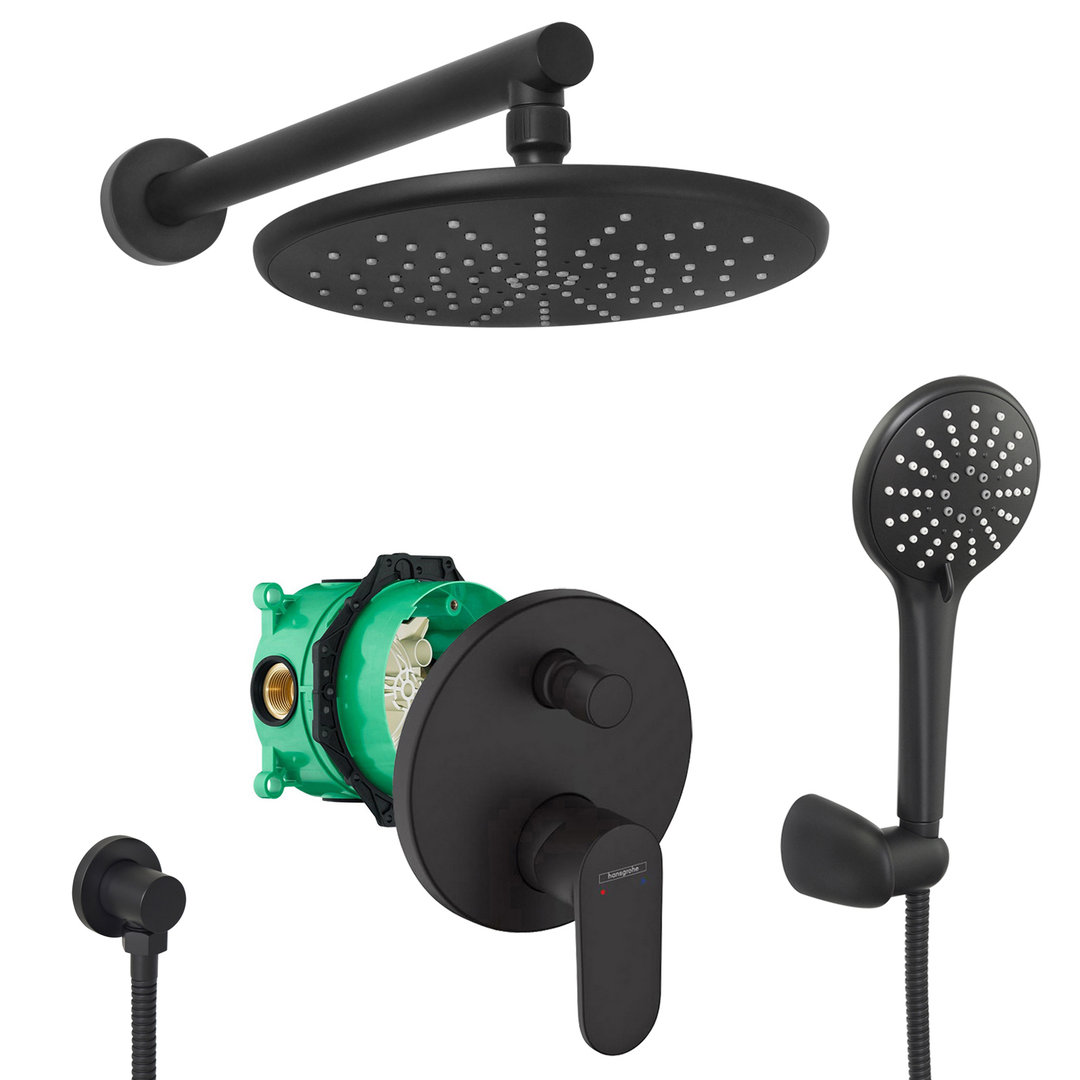 hansgrohe komplettes set dusche unterputz regendusche regenbrause zulaufarm handbrause schwarz matt
