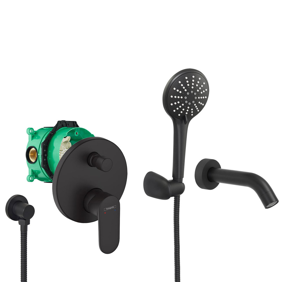 hansgrohe komplettes set badewanne unterputz wanneneinlauf badewanneneinlauf handbrause schwarz matt