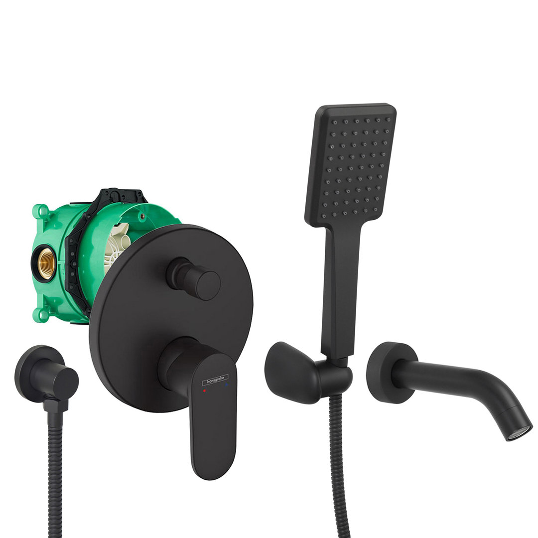 hansgrohe komplettes set badewanne unterputz wanneneinlauf badewanneneinlauf handbrause schwarz matt