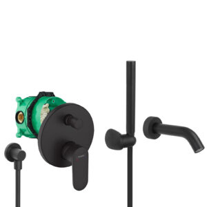 hansgrohe komplettes set badewanne unterputz wanneneinlauf badewanneneinlauf handbrause schwarz matt