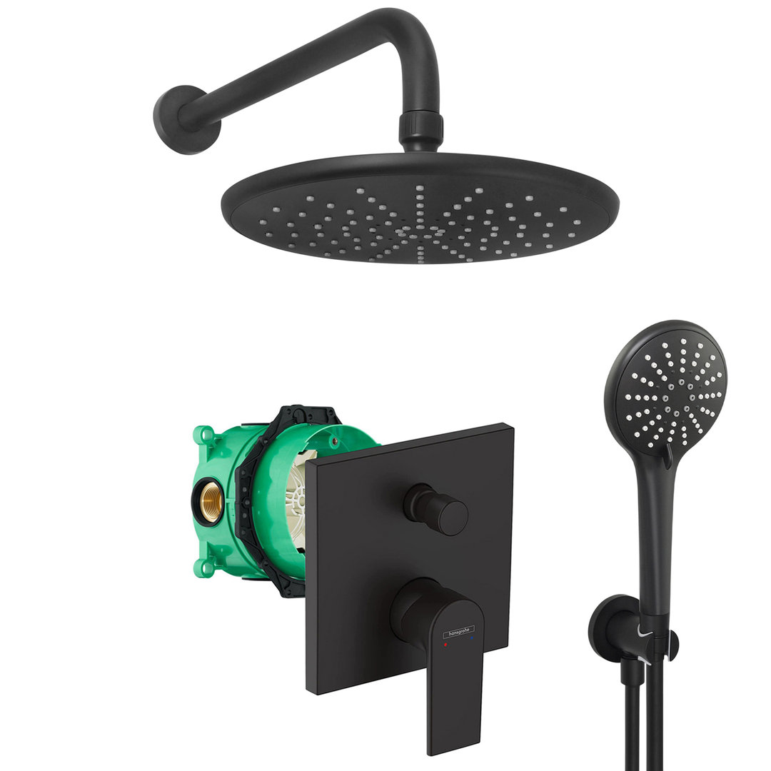 hansgrohe komplettes set dusche unterputz regendusche regenbrause zulaufarm handbrause schwarz matt