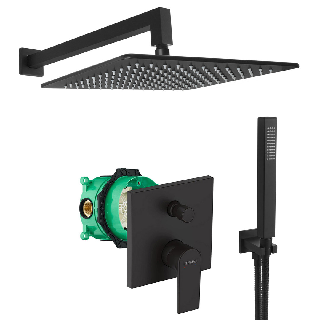hansgrohe komplettes set dusche unterputz regendusche regenbrause zulaufarm handbrause schwarz matt