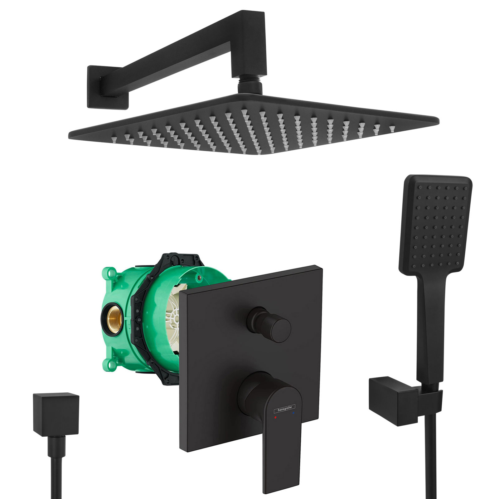 hansgrohe komplettes set dusche unterputz regendusche regenbrause zulaufarm handbrause schwarz matt