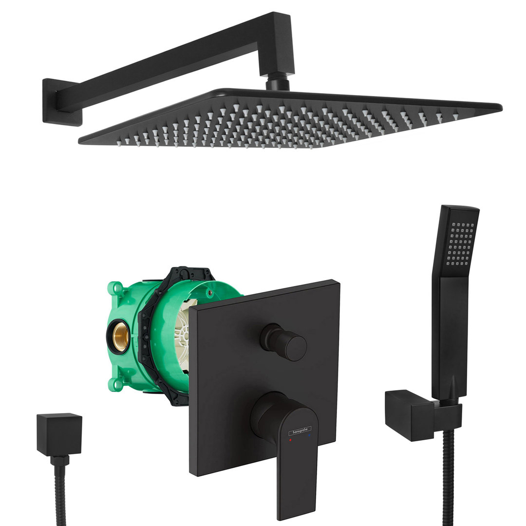 hansgrohe komplettes set dusche unterputz regendusche regenbrause zulaufarm handbrause schwarz matt