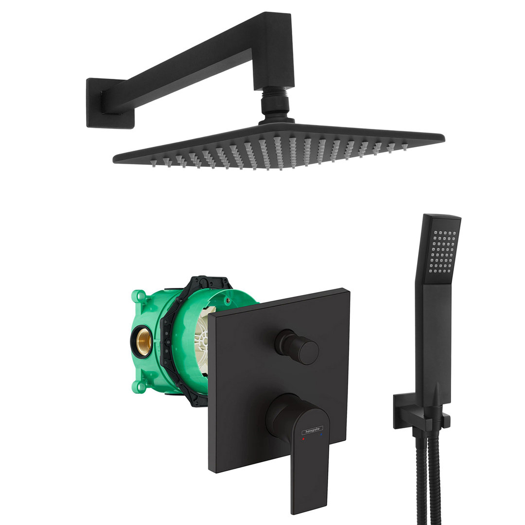 hansgrohe komplettes set dusche unterputz regendusche regenbrause zulaufarm handbrause schwarz matt