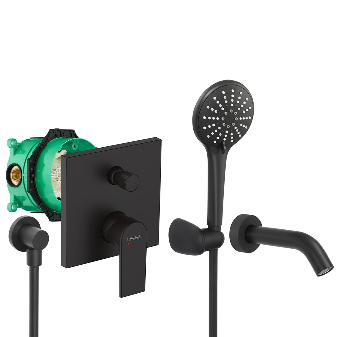 unterputzset unterputz wannenset badewannenset handbrause wanneneinlauf schwarz matt nero welfenstein