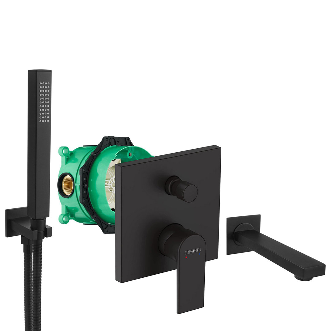 hansgrohe komplettes set badewanne unterputz wanneneinlauf badewanneneinlauf handbrause schwarz matt