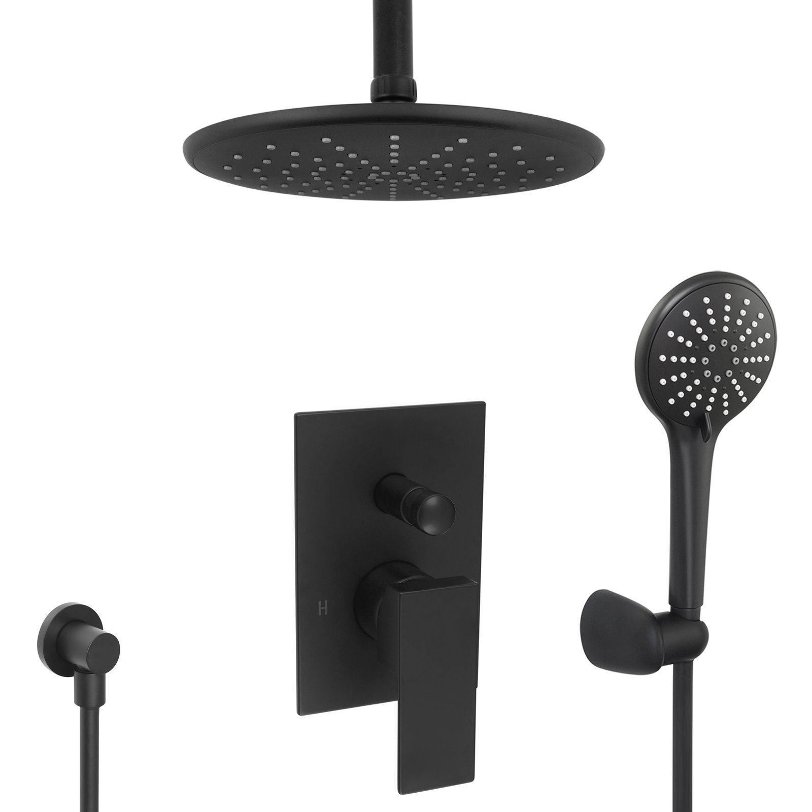 komplettes set dusche unterputz regendusche regenbrause deckenarm deckenzulauf handbrause schwarz matt