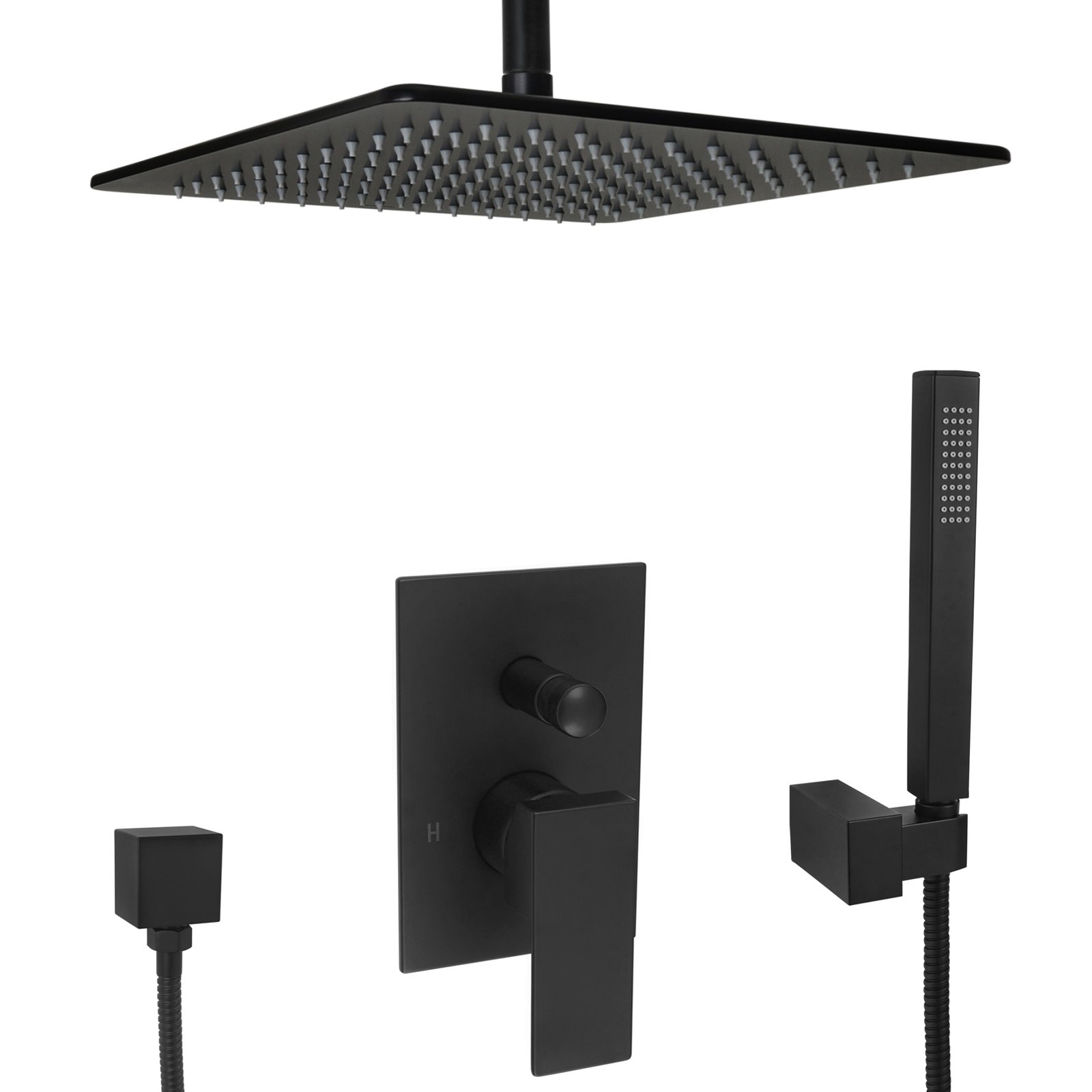 komplettes set dusche unterputz regendusche regenbrause deckenarm deckenzulauf handbrause schwarz matt