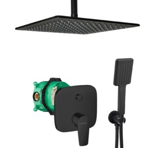 hansgrohe komplettes set dusche unterputz regendusche regenbrause deckenarm deckenzulauf handbrause schwarz matt