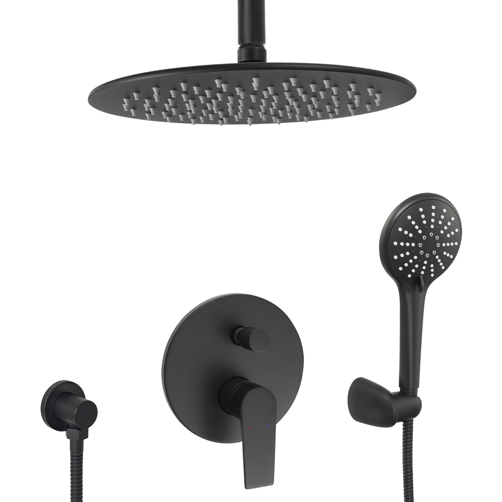 komplettes set dusche unterputz regendusche regenbrause deckenarm deckenzulauf handbrause schwarz matt