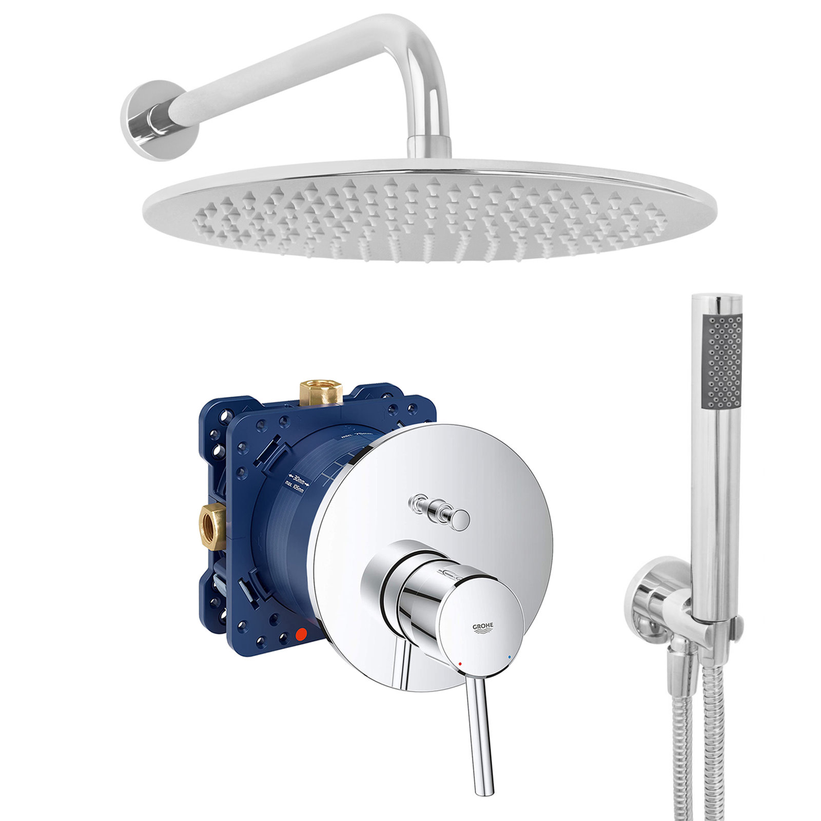 grohe eurocube komplettes set dusche unterputz regendusche regenbrause zulaufarm handbrause verchromt