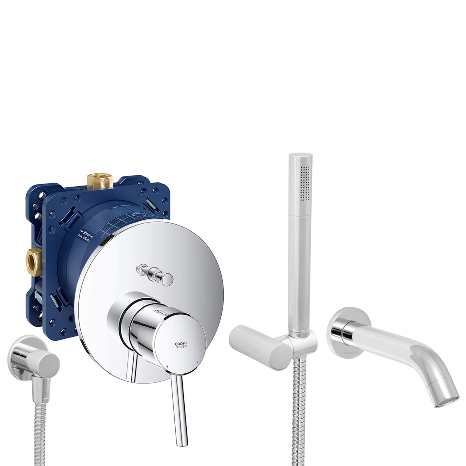 grohe eurocube concetto komplettes set badewanne unterputz wanneneinlauf badewanneneinlauf handbrause verchromt