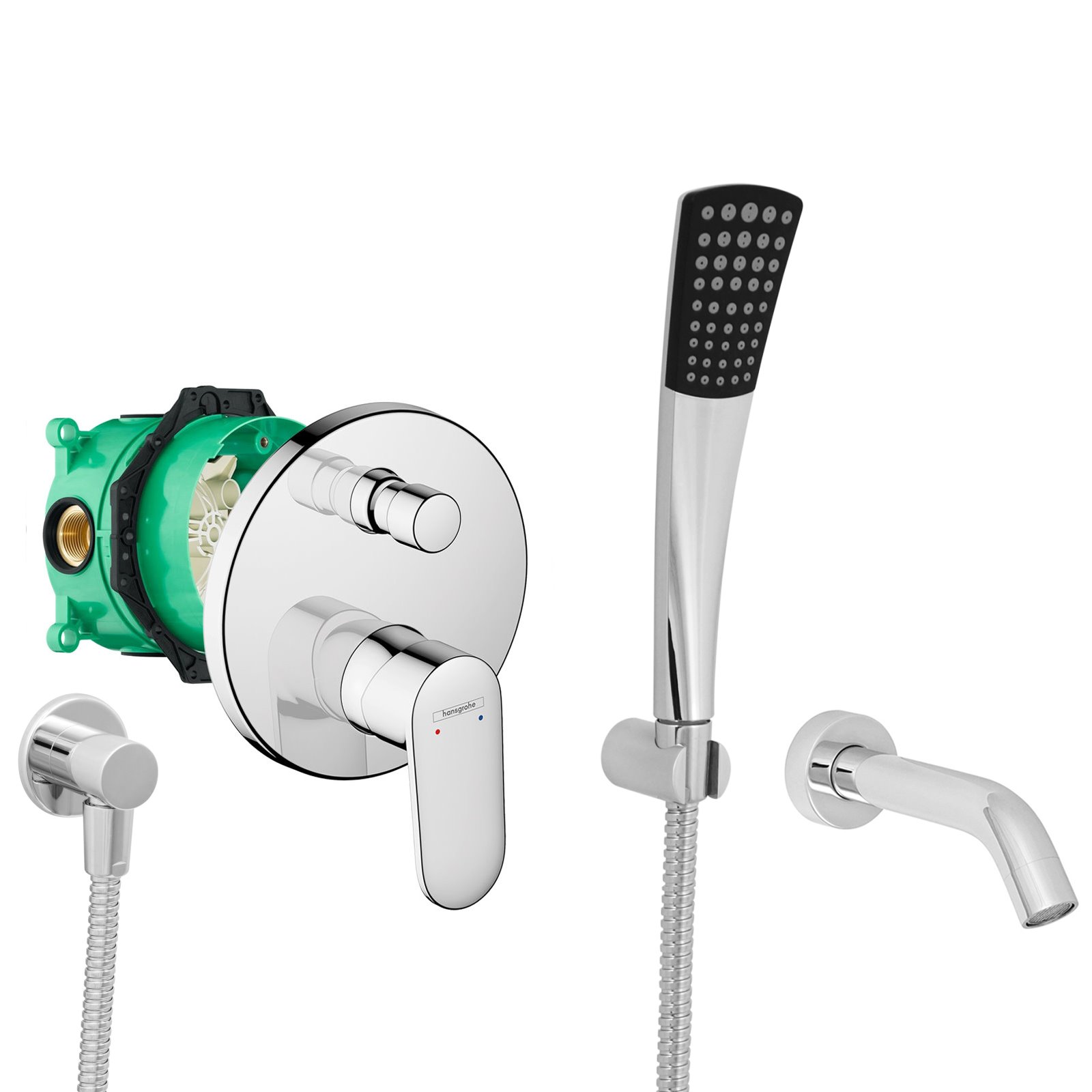 hansgrohe komplettes set badewanne unterputz wanneneinlauf badewanneneinlauf handbrause verchromt