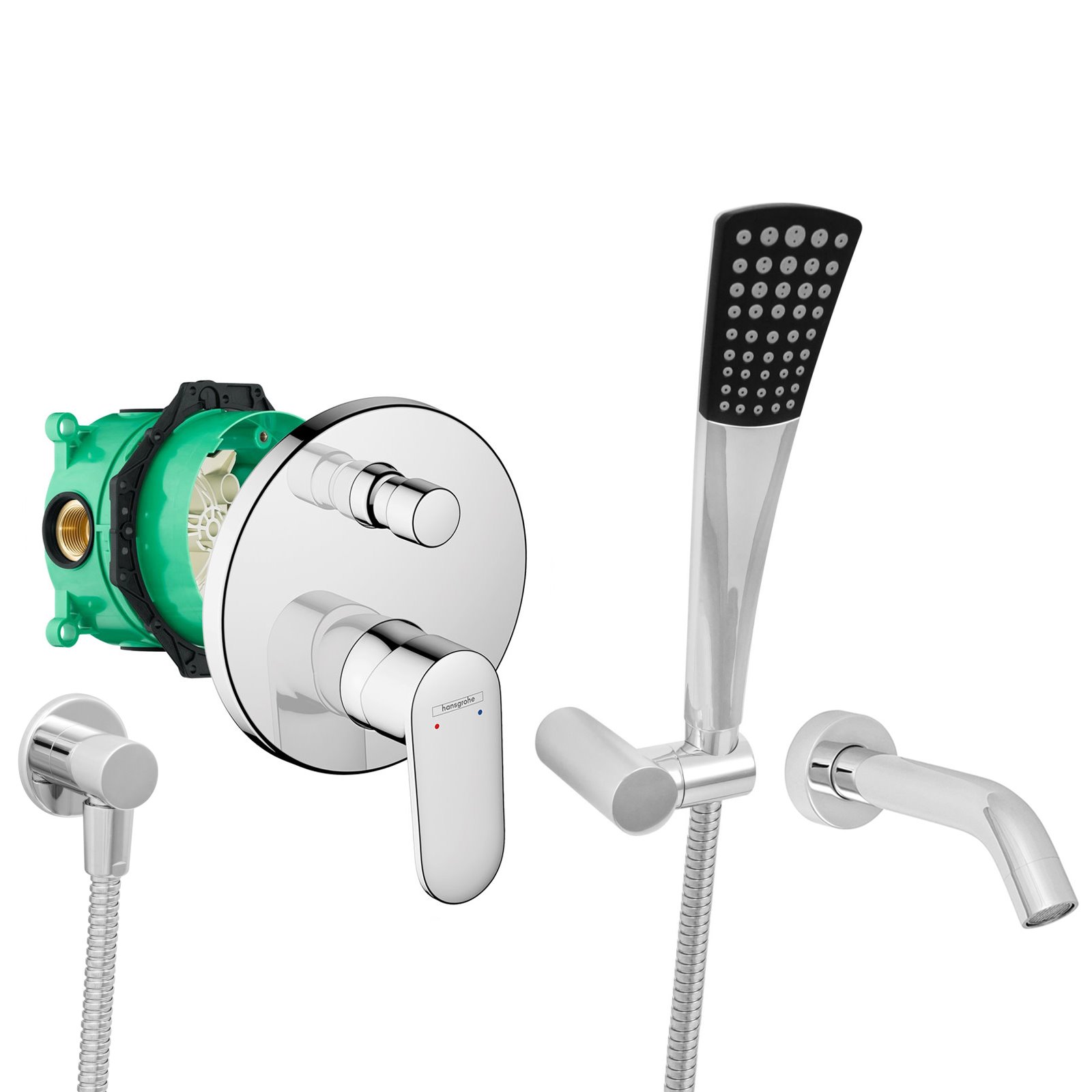 hansgrohe komplettes set badewanne unterputz wanneneinlauf badewanneneinlauf handbrause verchromt