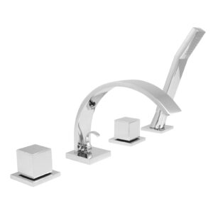 wannenrand armatur mischer badewanne verchromt eckig würfel messing 4-loch wannenrandmischer design edel modern handbrause anschlussmaterial keramikventile auslaufelement große ausladung